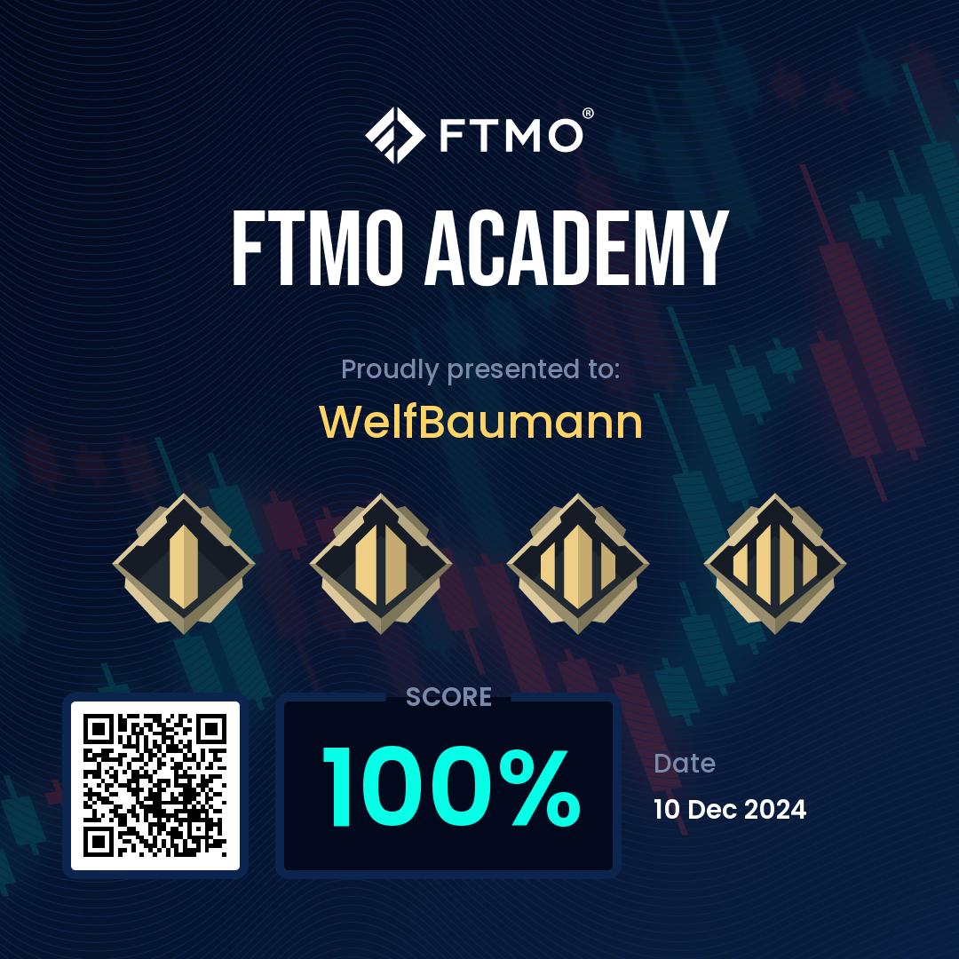 FTMO Academy Certificate with 100% Score