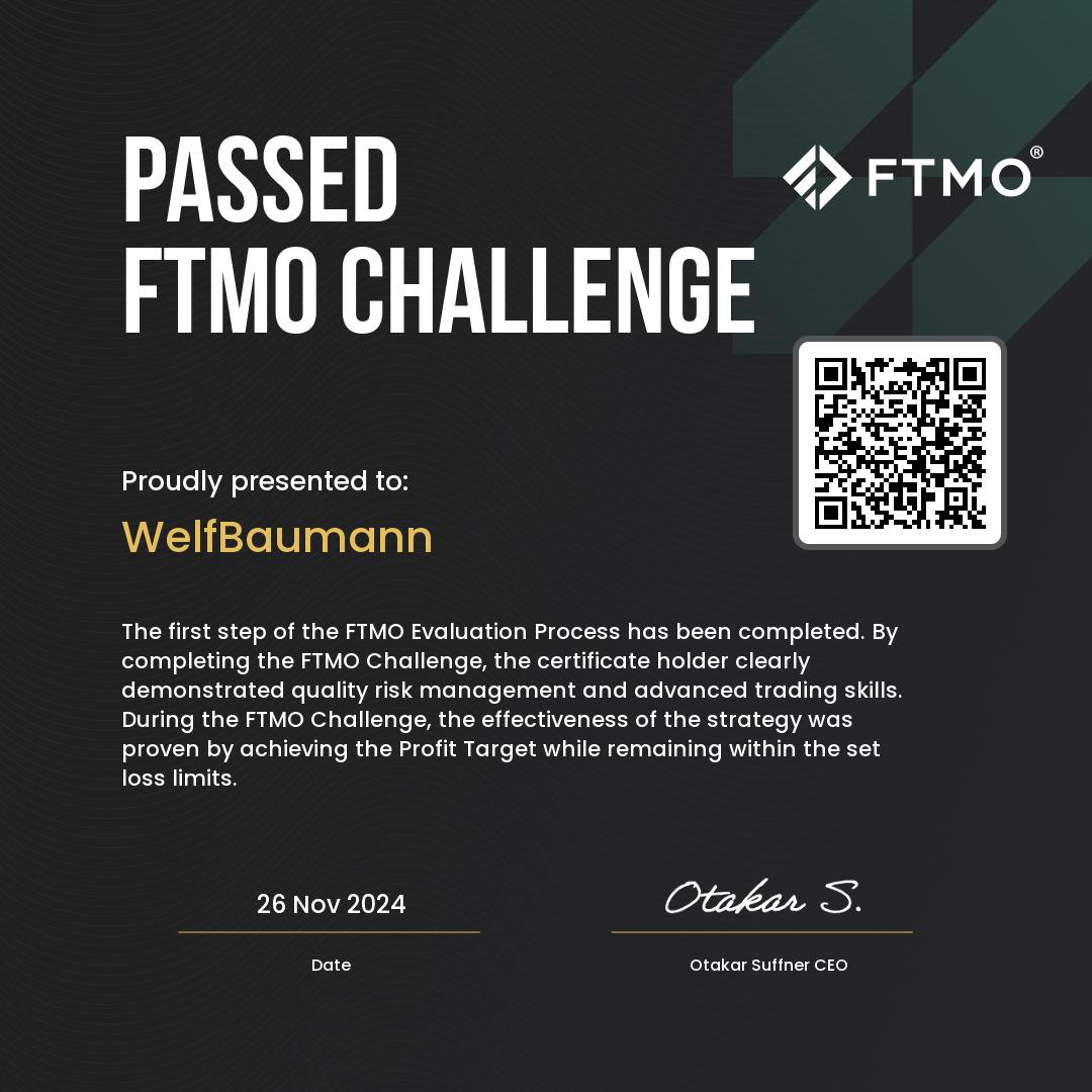 FTMO Challenge Passed Certificate